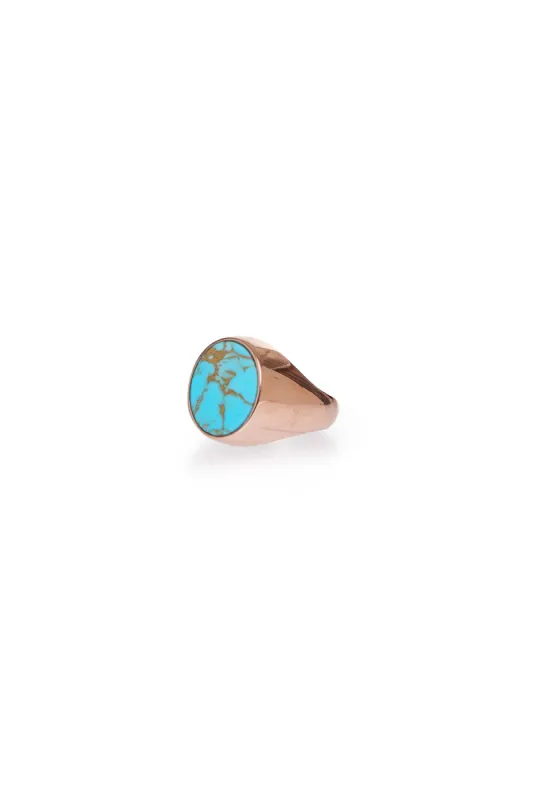 Signet Ring in 18K Rose Gold & Turquoise Stone with Blue Sapphire sold by Gabriela Hearst