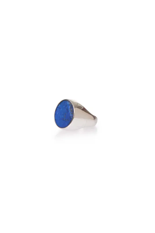 Signet Ring in Sterling Silver & Lapis Stone with Blue Sapphire sold by Gabriela Hearst