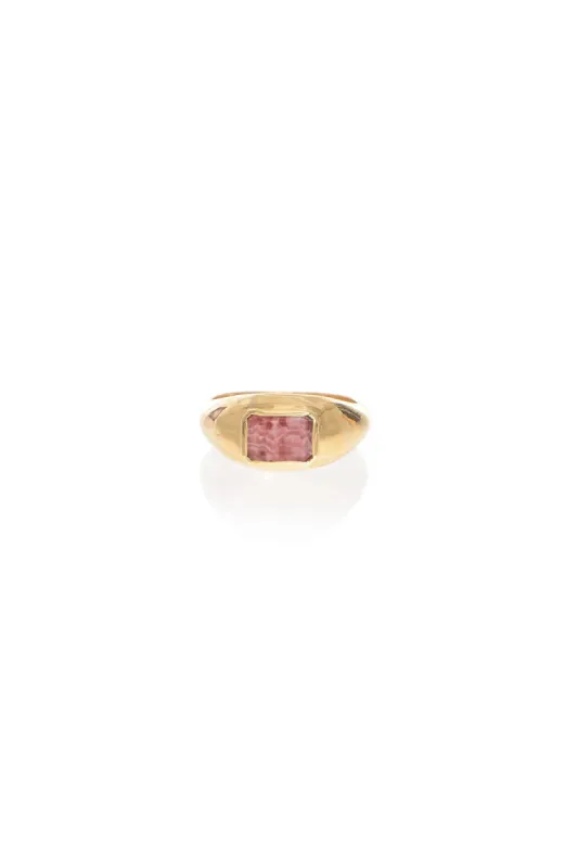 Small Ring in 18K Rose Gold & Pink Marble Stone made by Gabriela Hearst