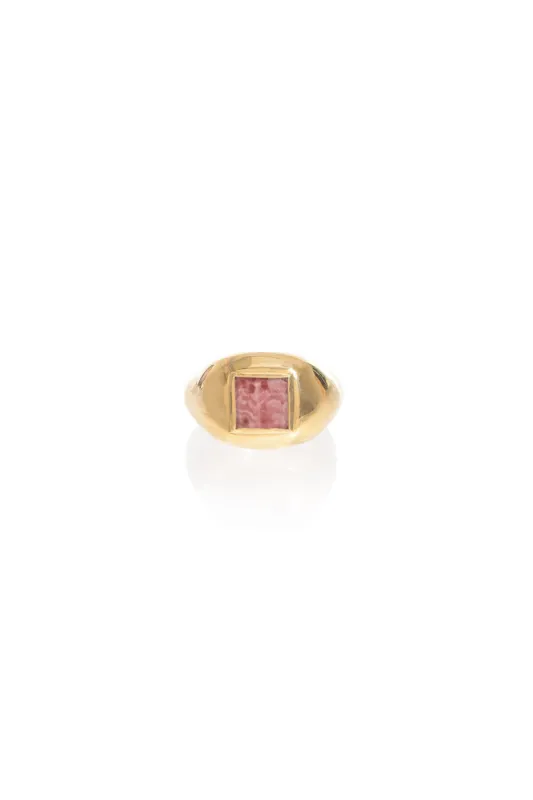 Medium Ring in 18K Rose Gold & Pink Marble Stone made by Gabriela Hearst