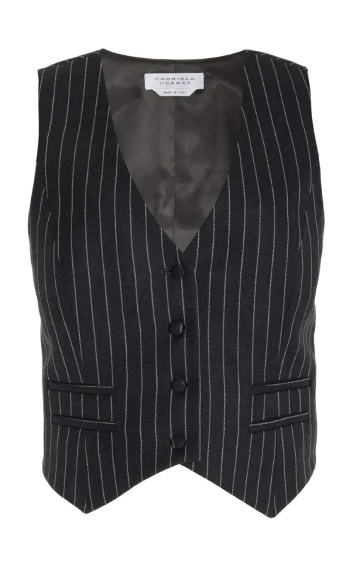 Zeta Vest in Grey Pinstripe Wool sold by Gabriela Hearst