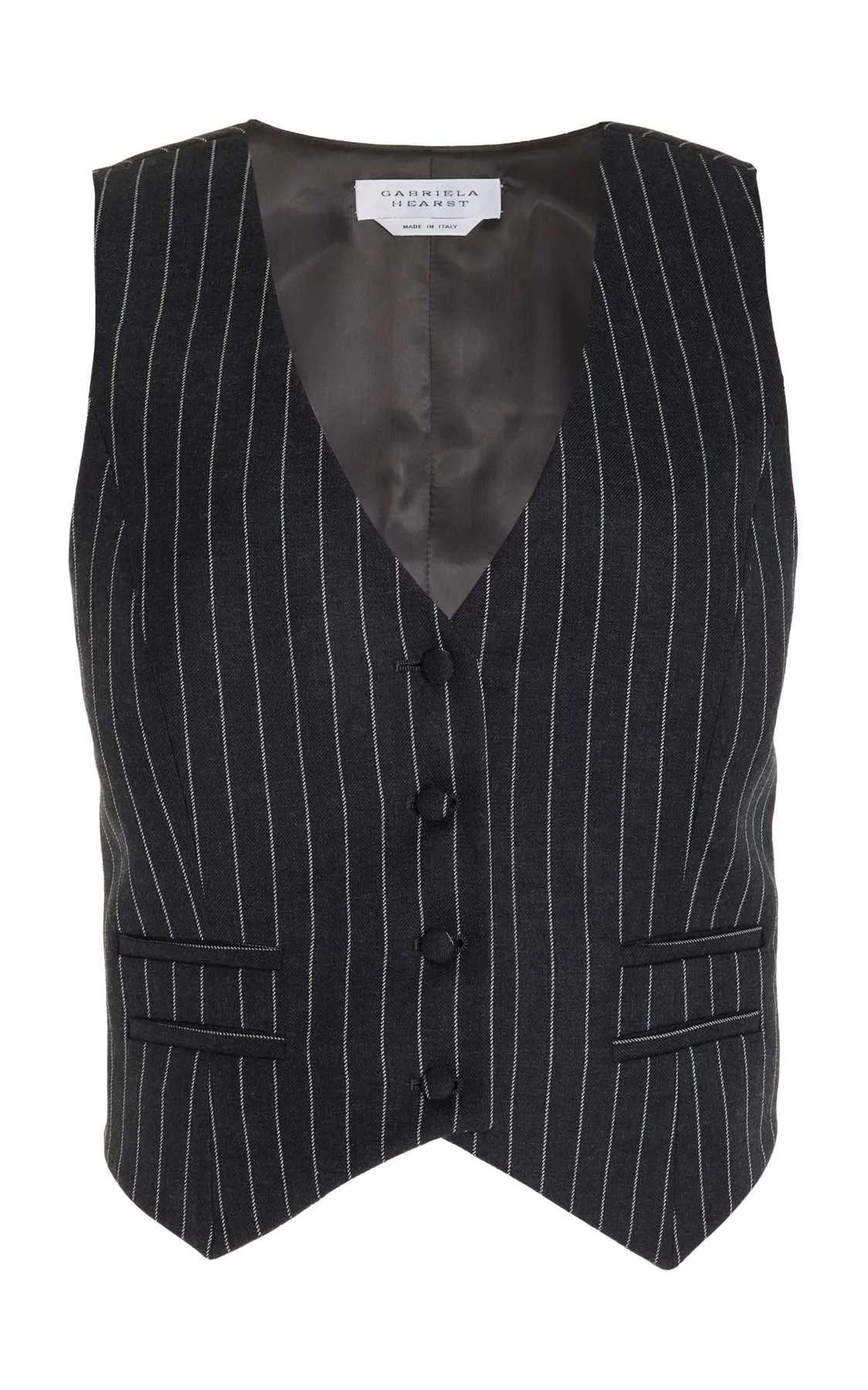 Zeta Vest in Grey Pinstripe Wool sold by Gabriela Hearst