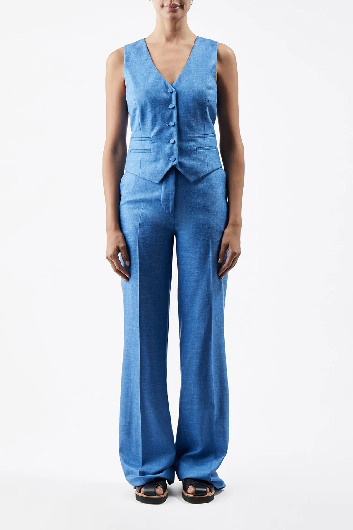 Coleridge Vest in Aventurine Blue Virgin Wool and Silk Linen Twill sold by Gabriela Hearst product image thumbnail 2