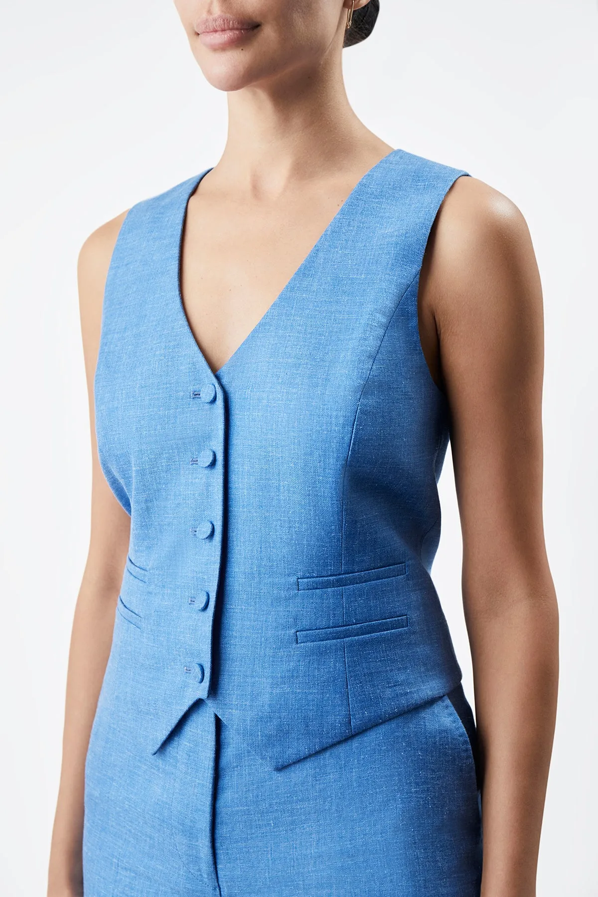 Coleridge Vest in Aventurine Blue Virgin Wool and Silk Linen Twill sold by Gabriela Hearst product image thumbnail 5