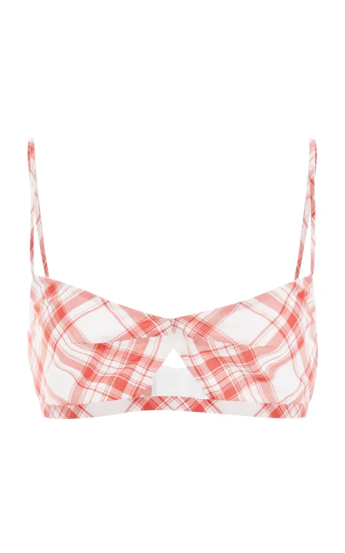 Gaia Bralette in Red Check Upcycled Cotton sold by Gabriela Hearst
