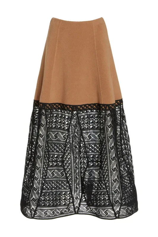 Sorvino Lace Midi Skirt in Camel Double-Face Recycled Cashmere sold by Gabriela Hearst