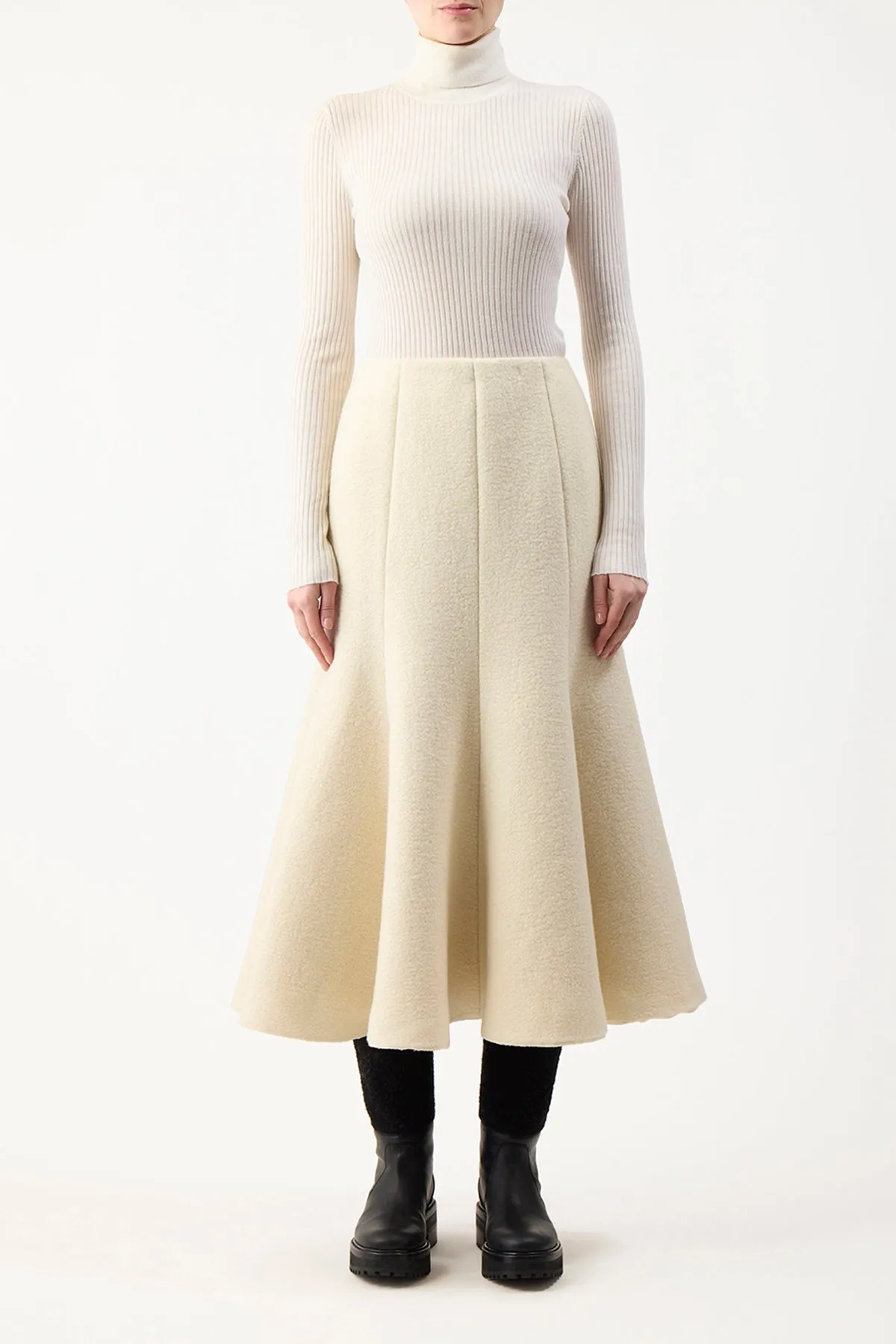 Amy Midi Skirt in Ivory Double-Face Recycled Cashmere Felt sold by Gabriela Hearst product image thumbnail 2