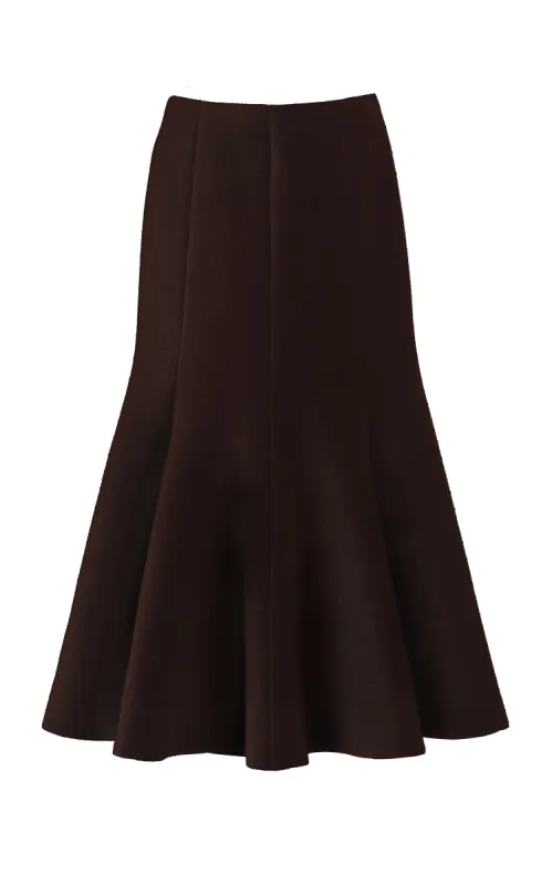 Amy Midi Skirt in Chocolate Double-Face Recycled Cashmere Felt sold by Gabriela Hearst