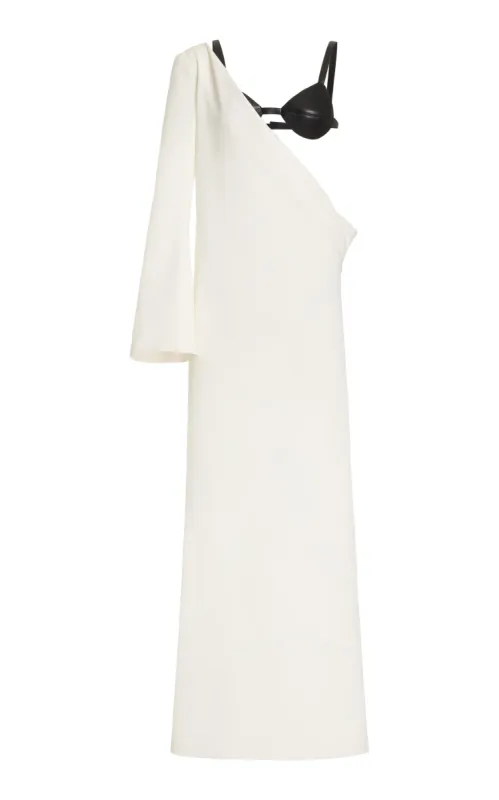 Midas Dress in Silk Wool Cady with Leather Bra sold by Gabriela Hearst