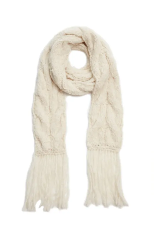 Serena Knit Fringe Scarf in Ivory Welfat Cashmere sold by Gabriela Hearst
