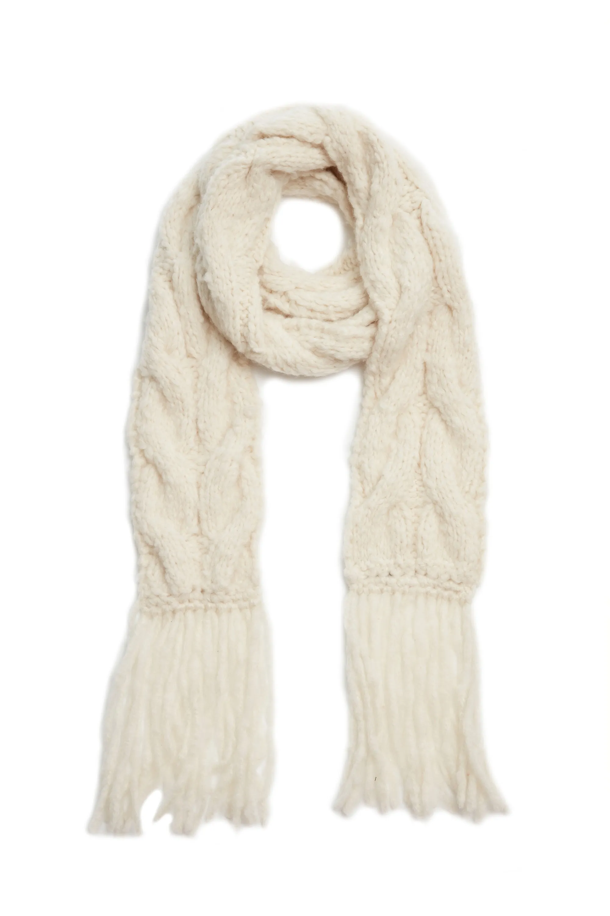 Serena Knit Fringe Scarf in Ivory Welfat Cashmere sold by Gabriela Hearst