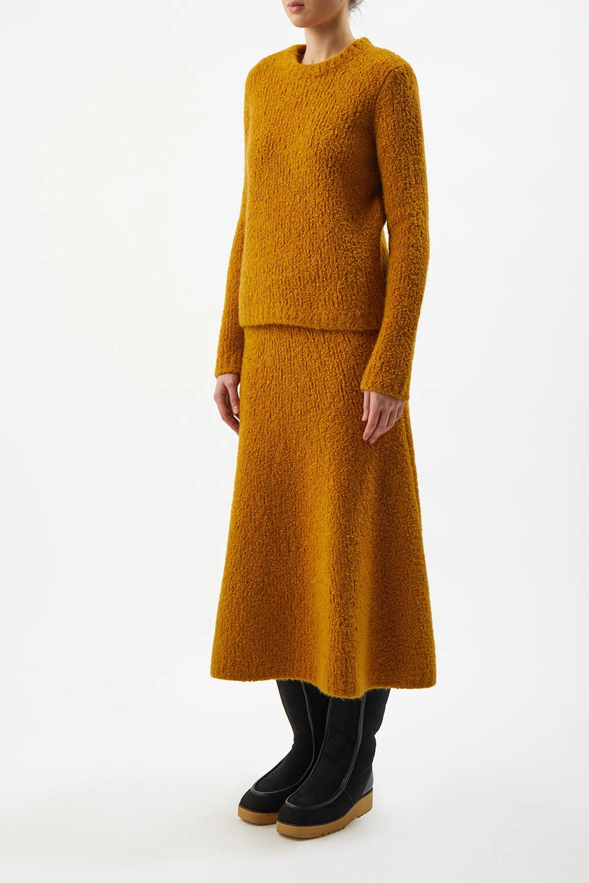 Pablo Knit Midi Skirt in Saffron Cashmere Silk Boucle sold by Gabriela Hearst product image thumbnail 3
