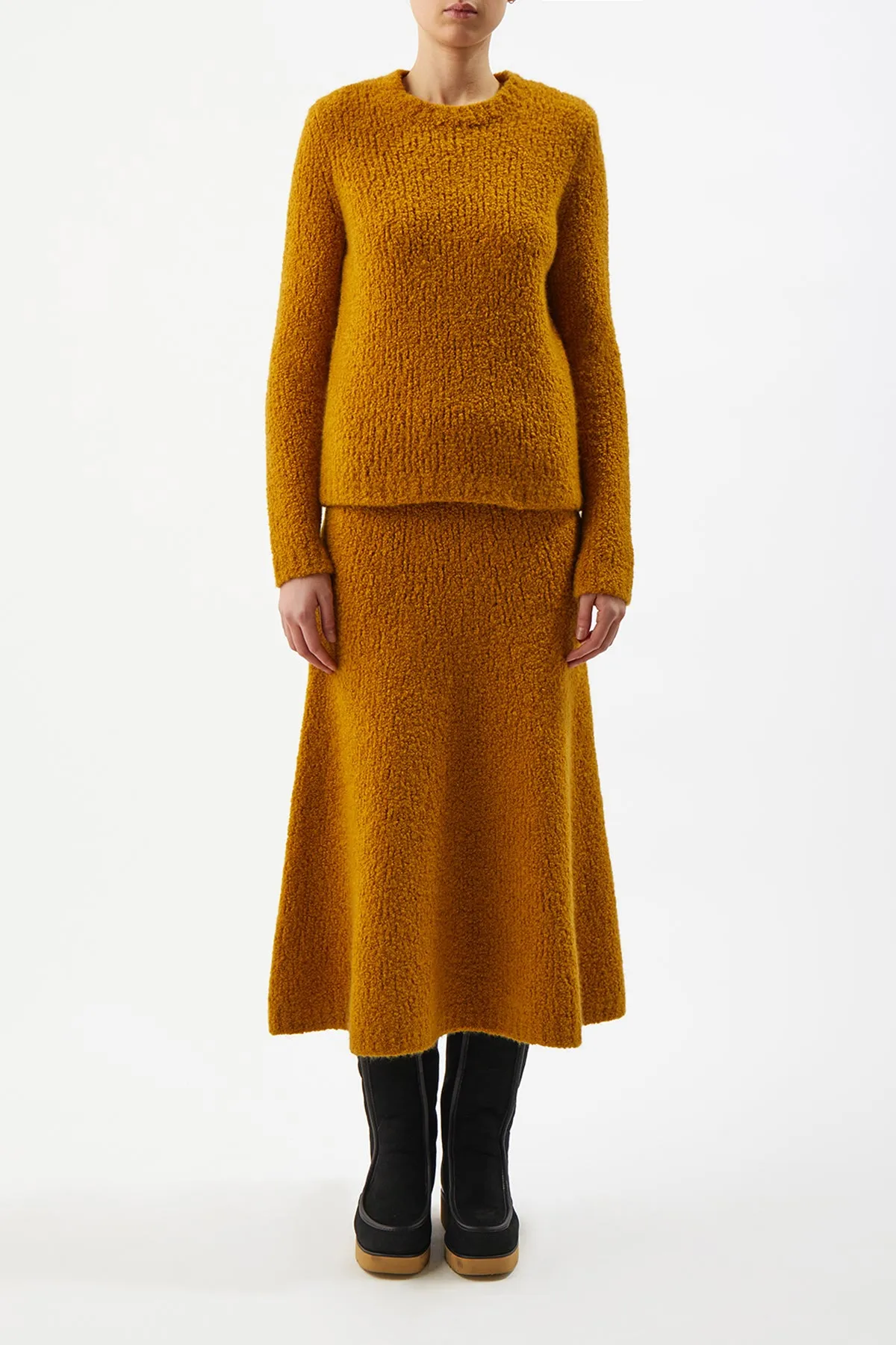 Pablo Knit Midi Skirt in Saffron Cashmere Silk Boucle sold by Gabriela Hearst product image thumbnail 2