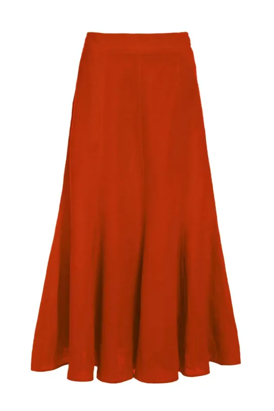 Tate Midi Skirt in Red Clay Aloe Linen sold by Gabriela Hearst