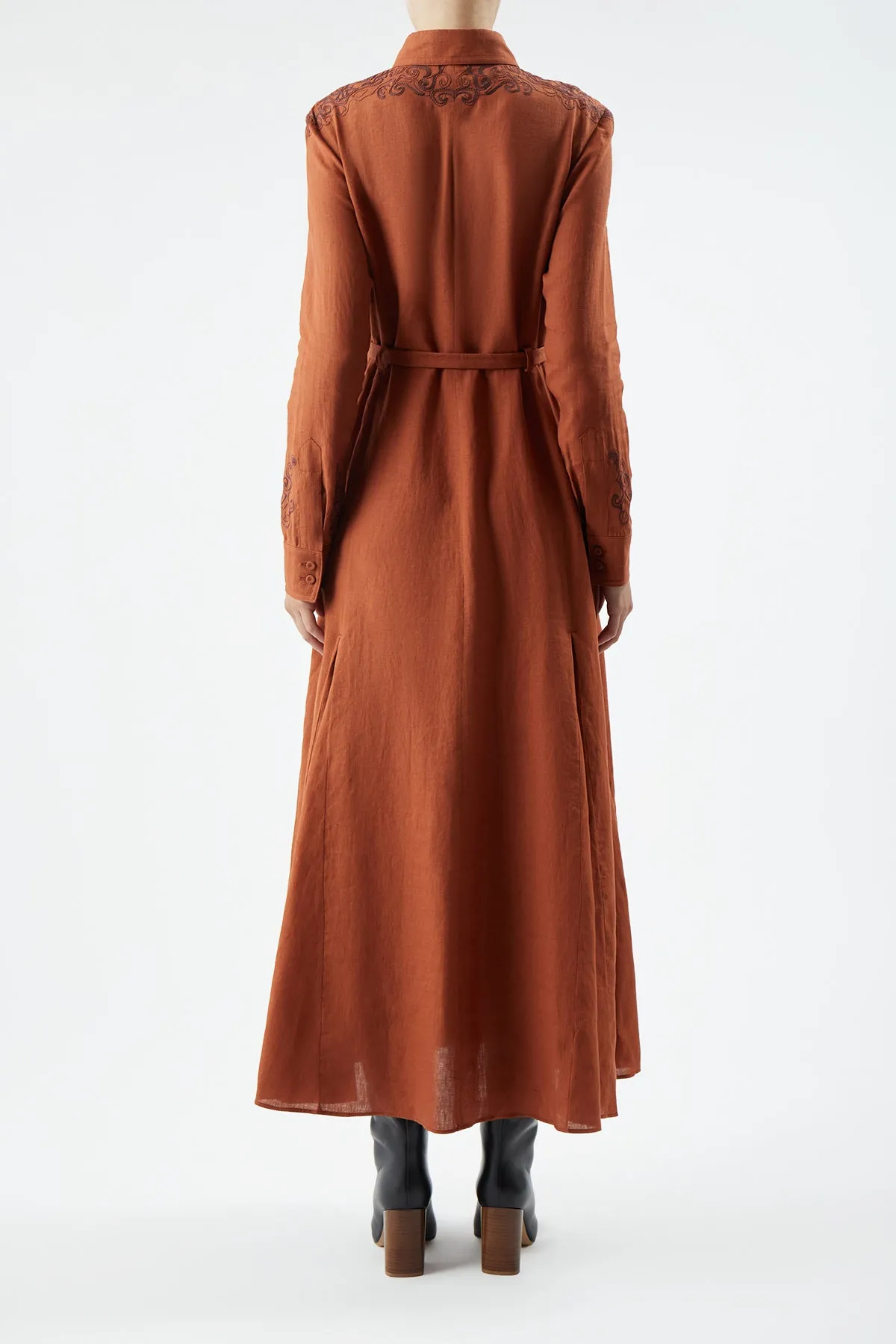 Mcgraw Embroidered Shirtdress in Red Clay Aloe Linen sold by Gabriela Hearst product image thumbnail 4