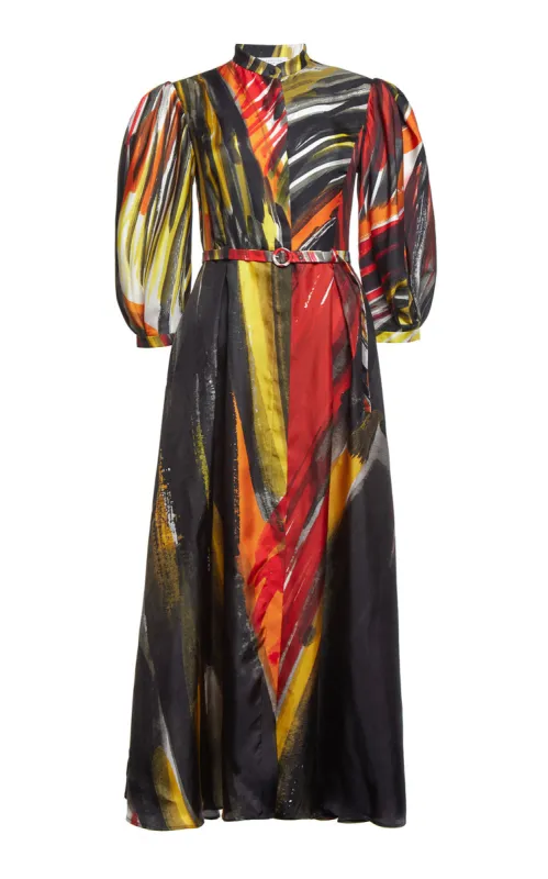 Dexter Pleated Shirtdress in Multi Printed Silk sold by Gabriela Hearst