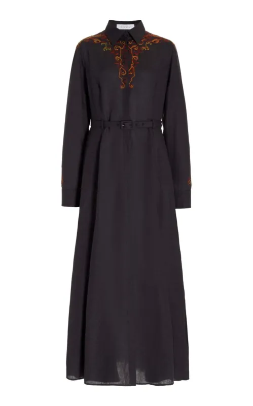 Mcgraw Embroidered Shirtdress in Charcoal Aloe Linen sold by Gabriela Hearst