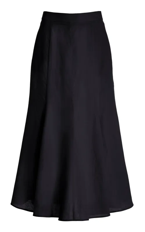 Tate Midi Skirt in Charcoal Aloe Linen sold by Gabriela Hearst