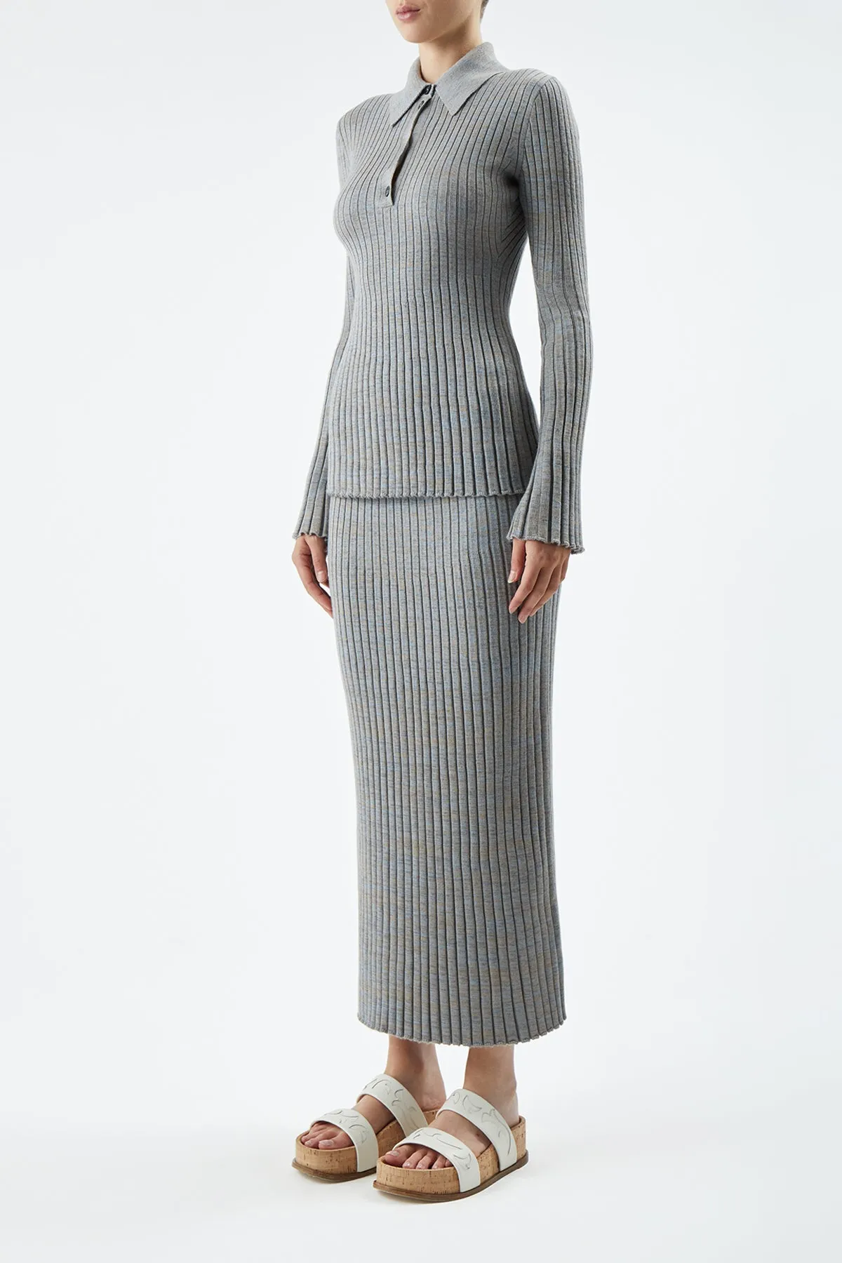 Conti Knit Midi Skirt in Light Blue Melange Cashmere sold by Gabriela Hearst product image thumbnail 3
