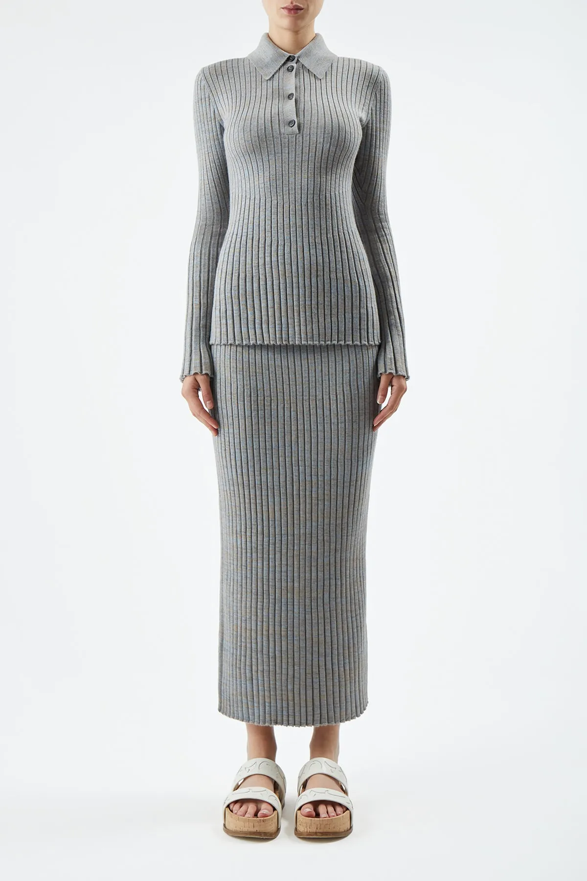 Conti Knit Midi Skirt in Light Blue Melange Cashmere sold by Gabriela Hearst product image thumbnail 2