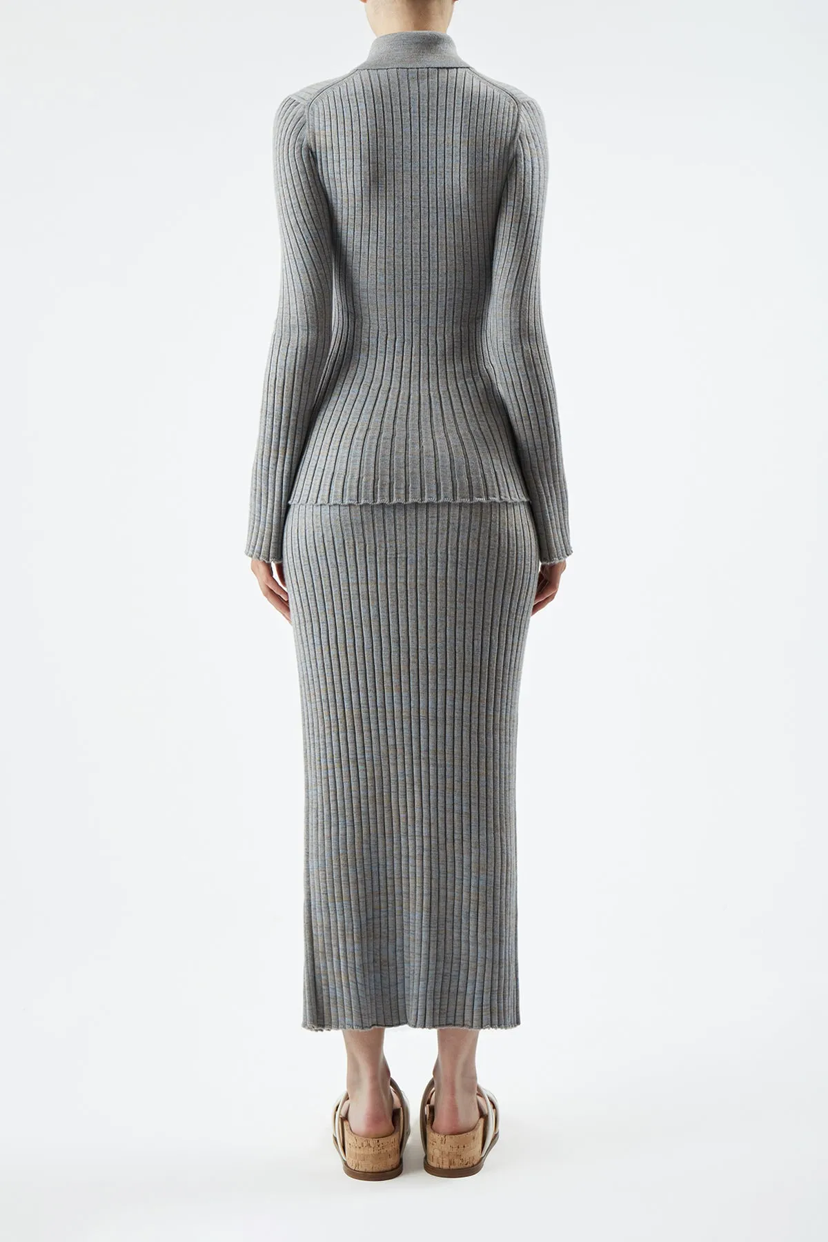 Conti Knit Midi Skirt in Light Blue Melange Cashmere sold by Gabriela Hearst product image thumbnail 5
