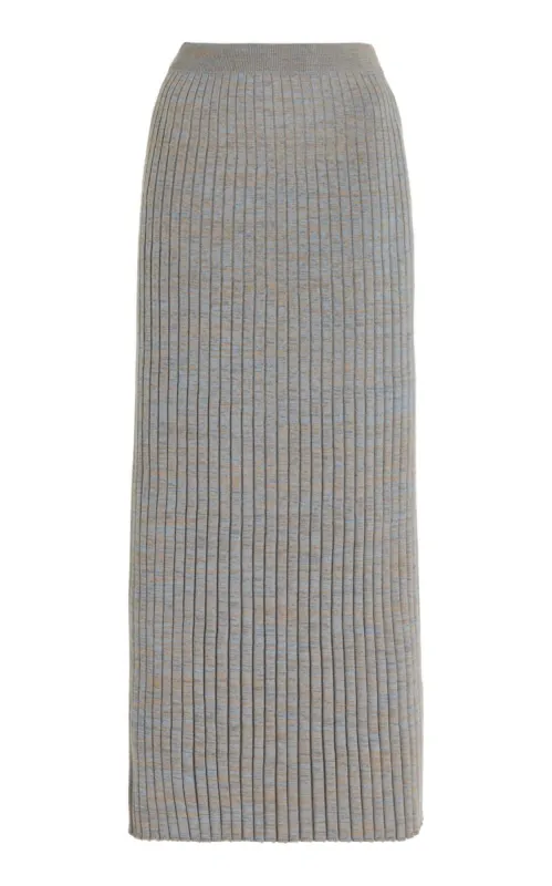 Conti Knit Midi Skirt in Light Blue Melange Cashmere sold by Gabriela Hearst