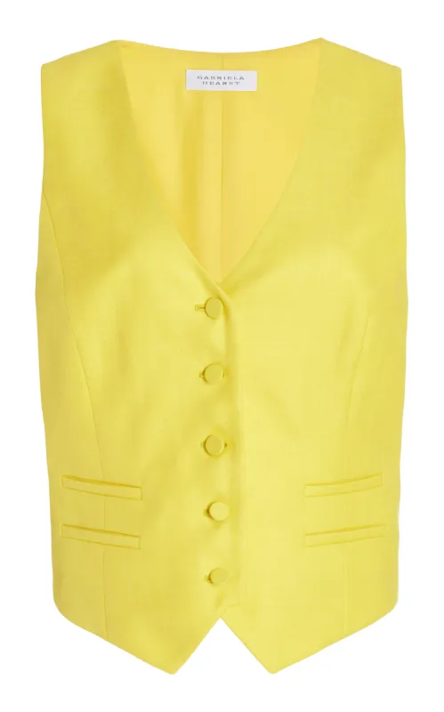 Coleridge Vest in Cadmium Yellow Virgin Wool and Silk Linen Twill sold by Gabriela Hearst