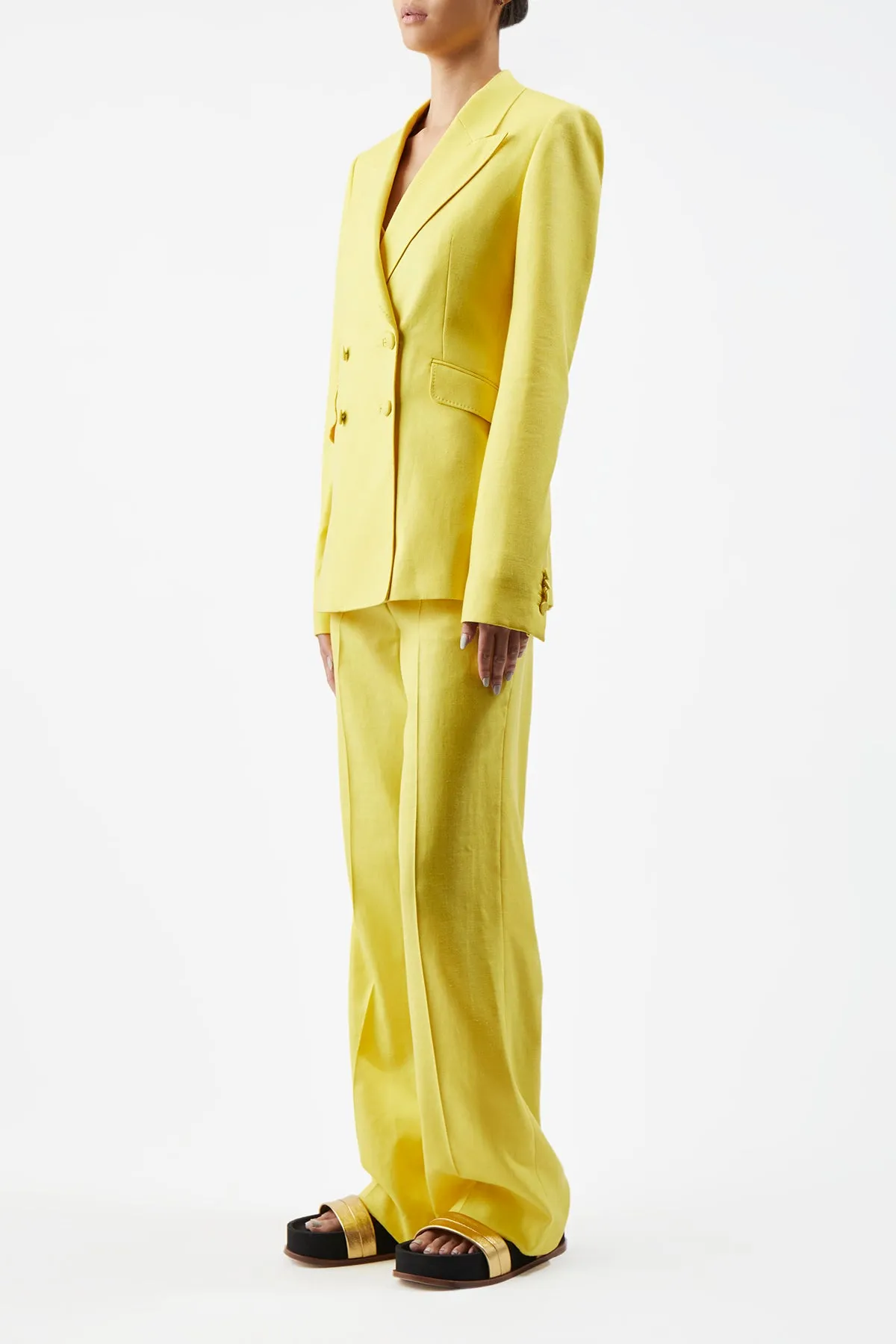 Stephanie Blazer in Cadmium Yellow Virgin Wool and Silk Linen Twill sold by Gabriela Hearst product image thumbnail 4