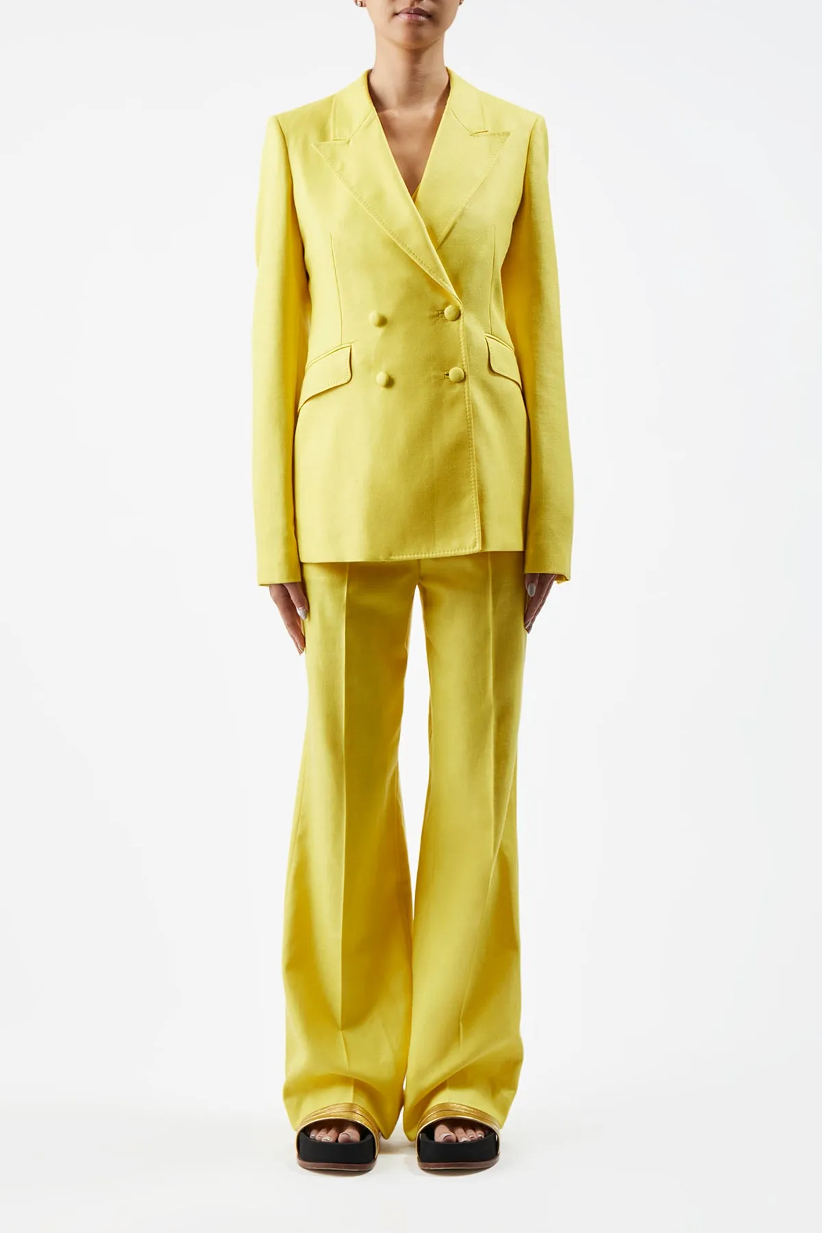 Stephanie Blazer in Cadmium Yellow Virgin Wool and Silk Linen Twill sold by Gabriela Hearst product image thumbnail 3