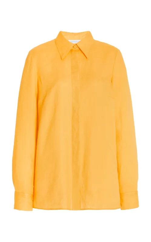 Cruz Shirt in Fluorescent Orange Aloe Linen sold by Gabriela Hearst
