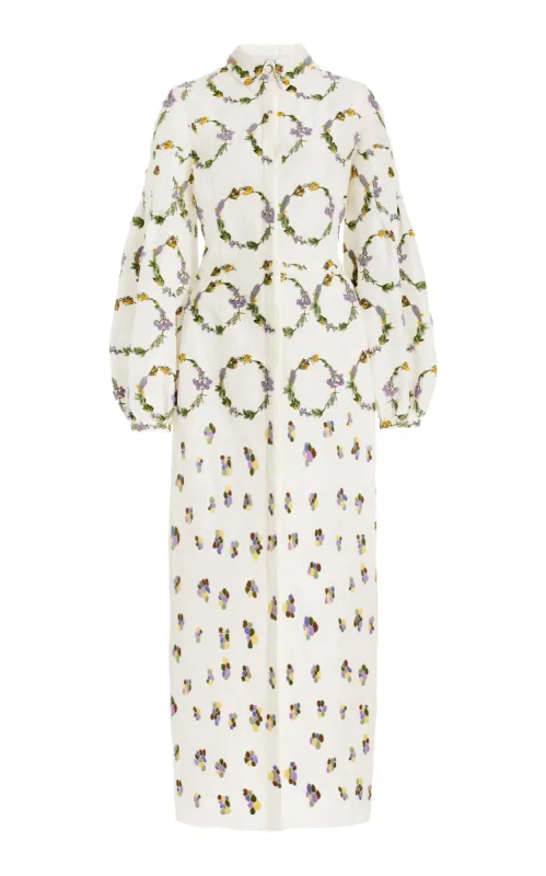 Mauri Embroidered Shirtdress in Ivory Linen Silk sold by Gabriela Hearst