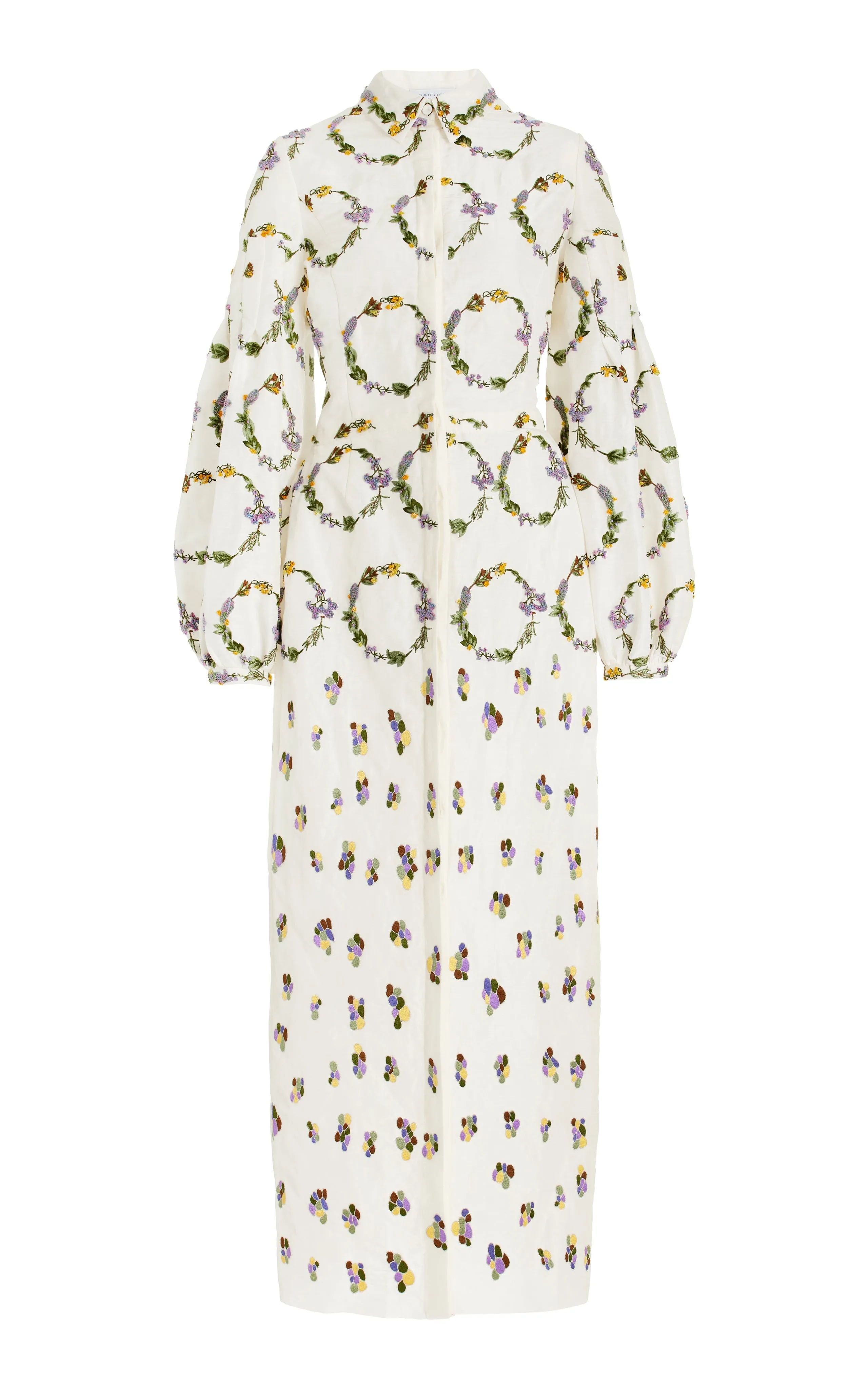 Mauri Embroidered Shirtdress in Ivory Linen Silk sold by Gabriela Hearst