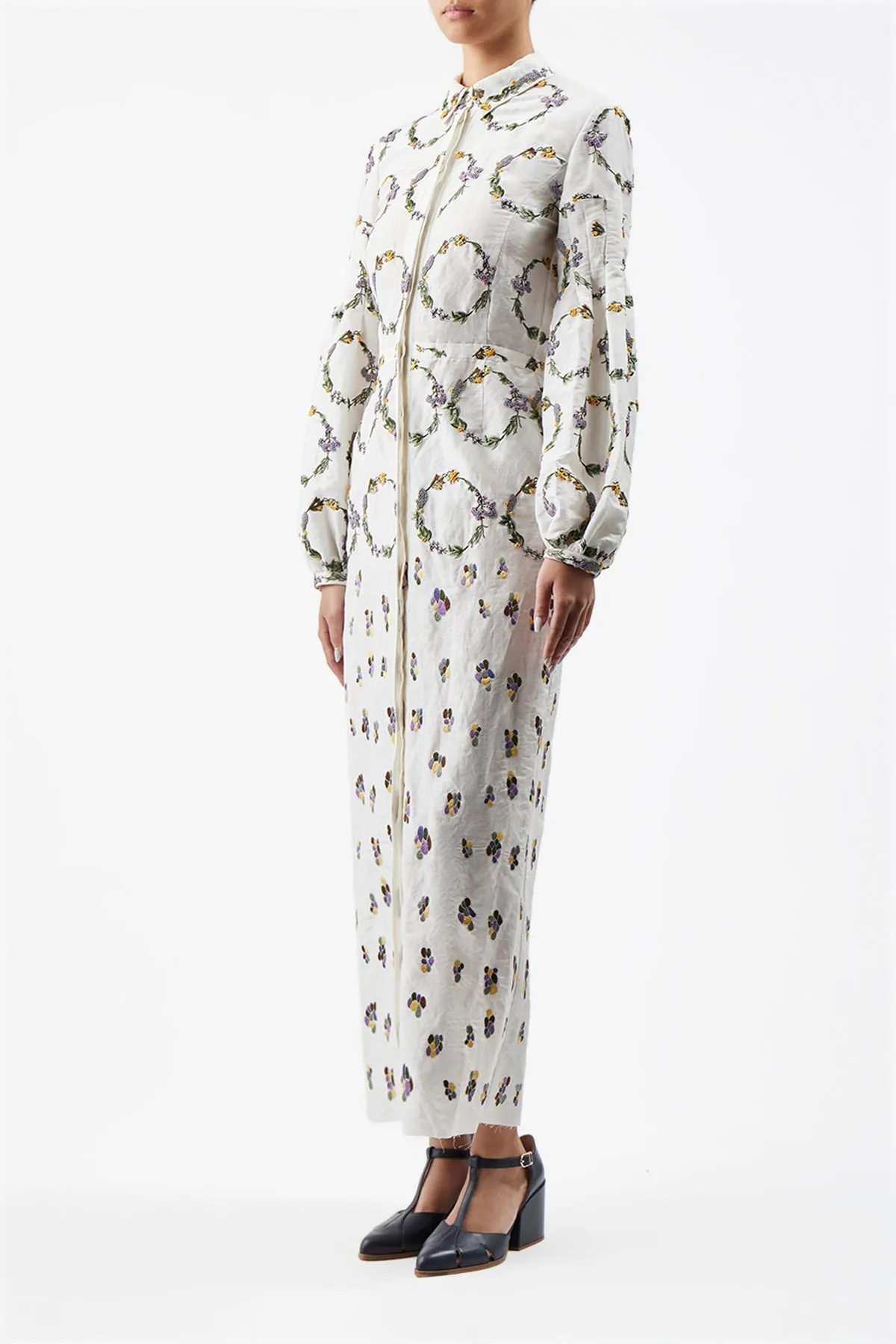 Mauri Embroidered Shirtdress in Ivory Linen Silk sold by Gabriela Hearst product image thumbnail 3