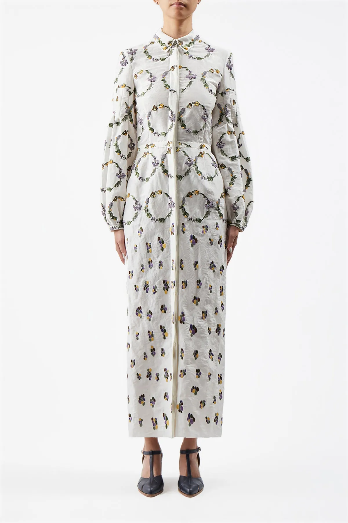 Mauri Embroidered Shirtdress in Ivory Linen Silk sold by Gabriela Hearst product image thumbnail 2