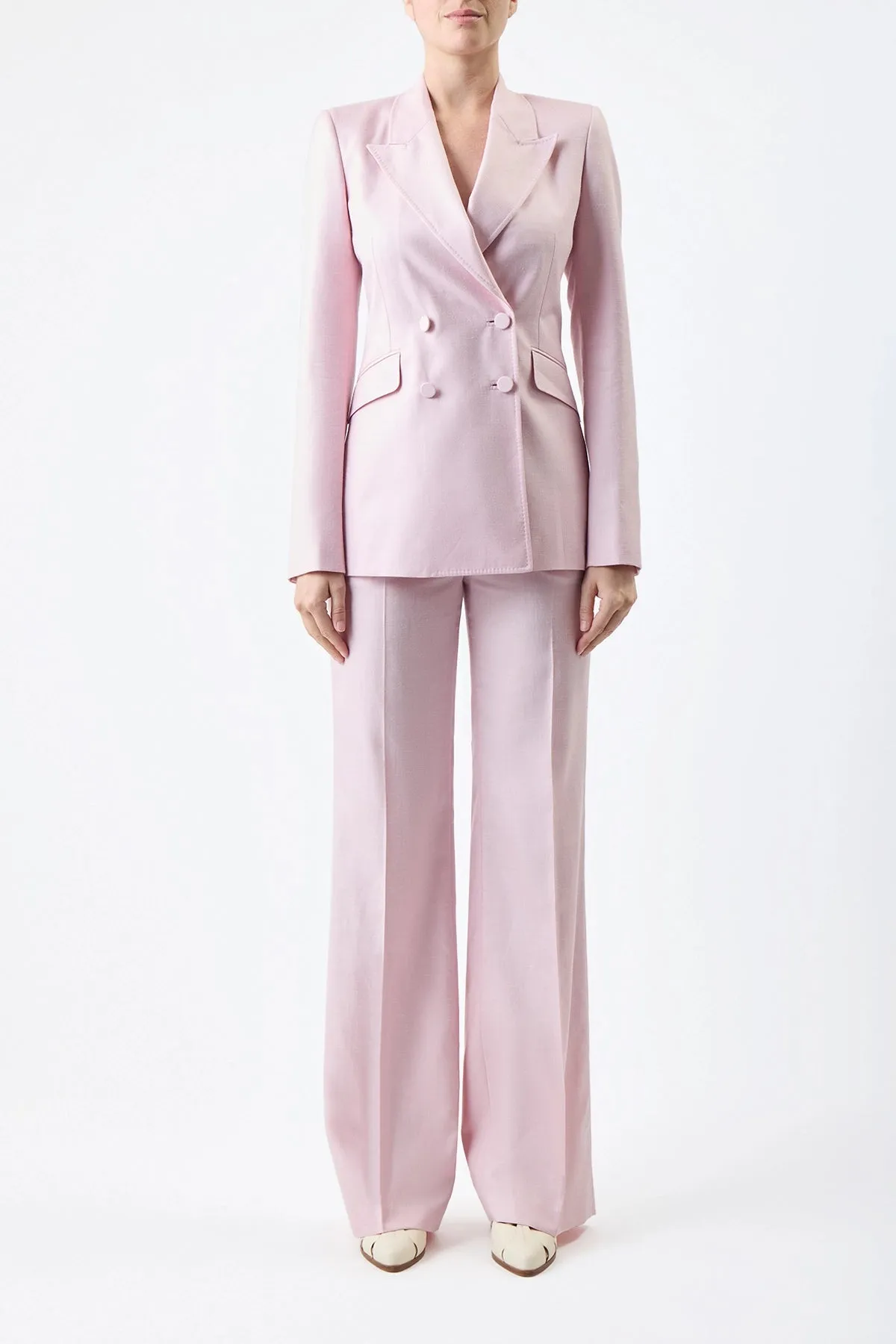 Stephanie Blazer in Blush Virgin Wool and Silk Linen Twill sold by Gabriela Hearst product image thumbnail 3