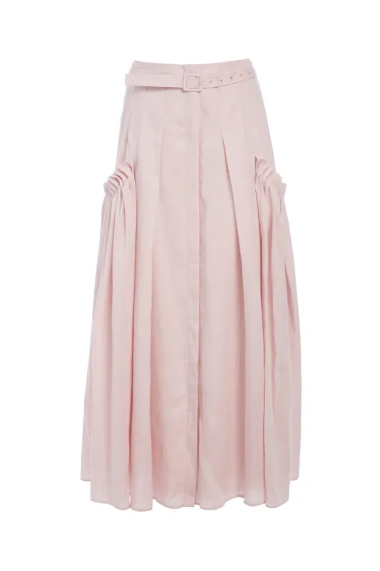 Cyrielle Pleated Midi Skirt in Blush Aloe Linen sold by Gabriela Hearst