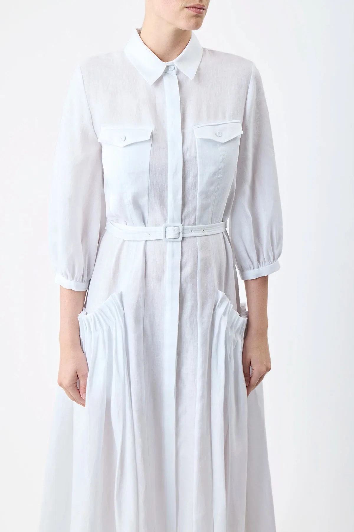 Woodward Pleated Shirtdress in White Aloe Linen sold by Gabriela Hearst product image thumbnail 5