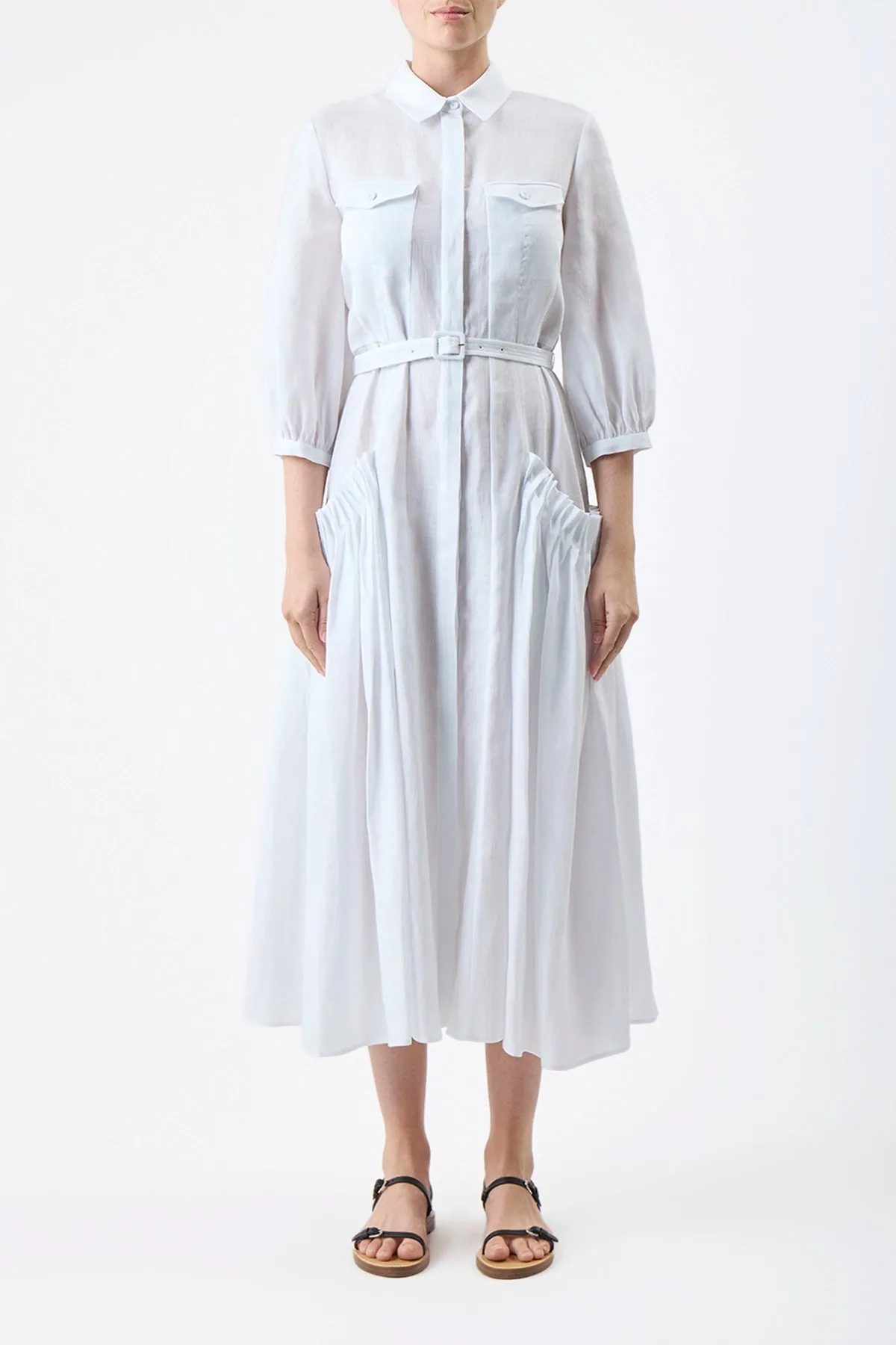 Woodward Pleated Shirtdress in White Aloe Linen sold by Gabriela Hearst product image thumbnail 2