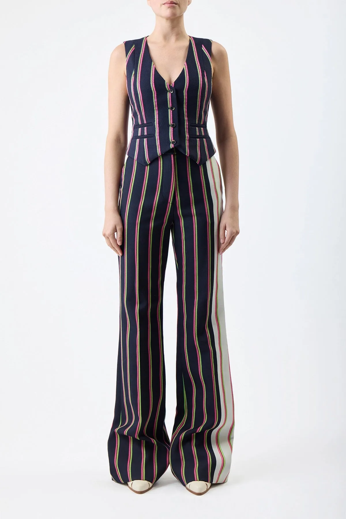 Jones Pant in Navy Multi Striped Wool sold by Gabriela Hearst product image thumbnail 3