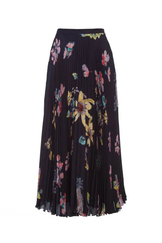 Eames Midi Skirt in Dark Navy Multi Printed Silk Georgette sold by Gabriela Hearst
