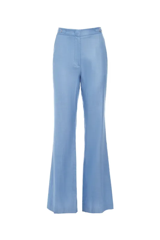 Vesta Pant in Light Blue Virgin Wool and Silk Linen Twill sold by Gabriela Hearst