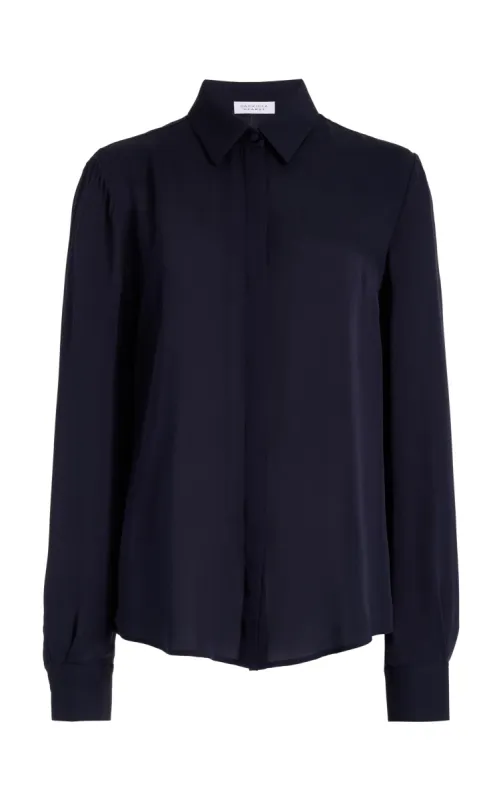 Henri Blouse in Dark Navy Silk Georgette Twill sold by Gabriela Hearst