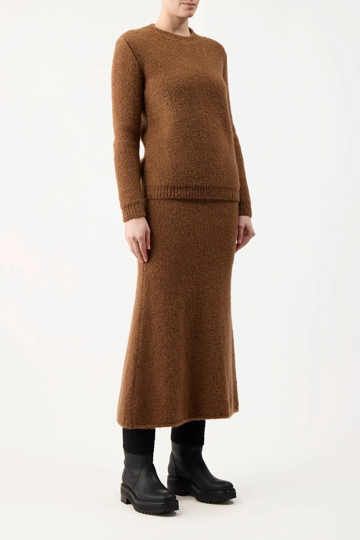 Pablo Knit Midi Skirt in Cognac Cashmere Silk Boucle sold by Gabriela Hearst product image thumbnail 3