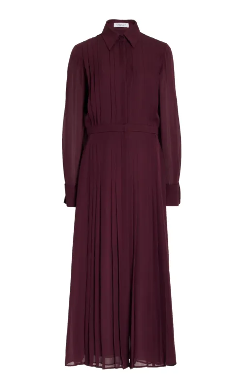 Delphine Shirtdress in Deep Bordeaux Silk Georgette Twill sold by Gabriela Hearst