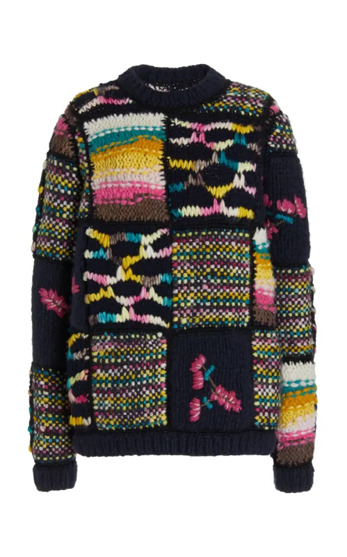 Lawrence Patchwork Knit Sweater in Dark Navy Multi Welfat Cashmere sold by Gabriela Hearst