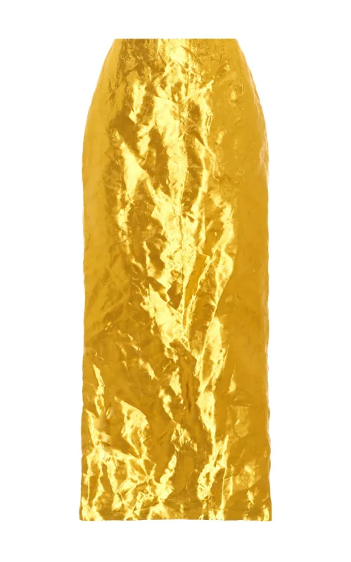 Manuela Midi Skirt in Gold Metallic Silk sold by Gabriela Hearst