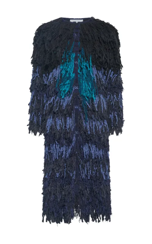 Minerva Coat in Navy Multi Silk Fringe sold by Gabriela Hearst