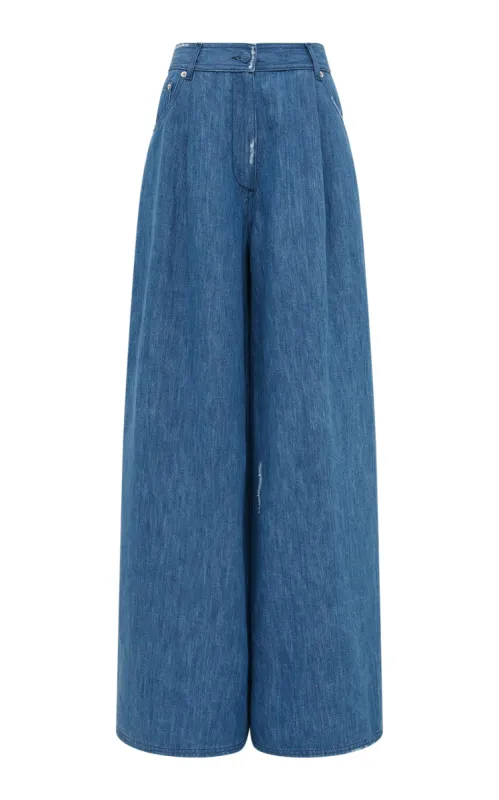 Brenn Wide-Leg Jean in Medium Blue Recycled Cotton Linen Denim sold by Gabriela Hearst
