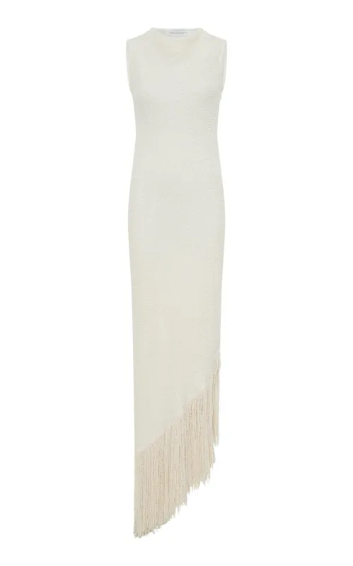 Awar Fringe Midi Dress in Ivory Silk Boucle sold by Gabriela Hearst