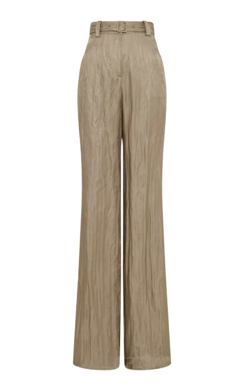 Norman Wide-Leg Pant in Gunmetal Metallic Silk sold by Gabriela Hearst